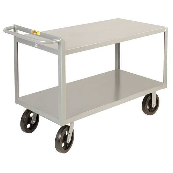 Raised Handle Utility Cart, Steel, 2,000 lb Load Capacity, 2 Shelves, 41 1/2 in L, 24 in W