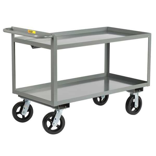 Raised Handle Utility Cart, Steel, 2,400 lb Load Capacity, 2 Shelves, 53 1/2 in L, 30 in W