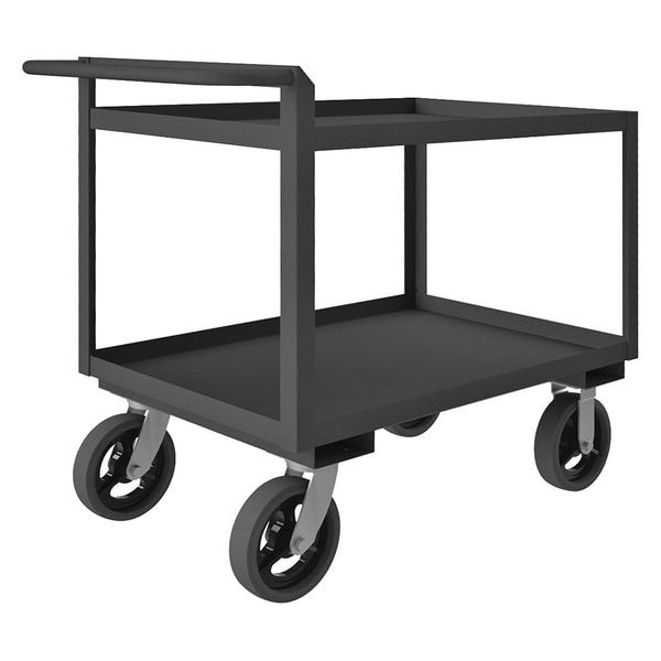 Utility Cart with Lipped Metal Shelves, Steel, 2,400 lb Load Capacity, 2 Shelves, 54 1/2 in L