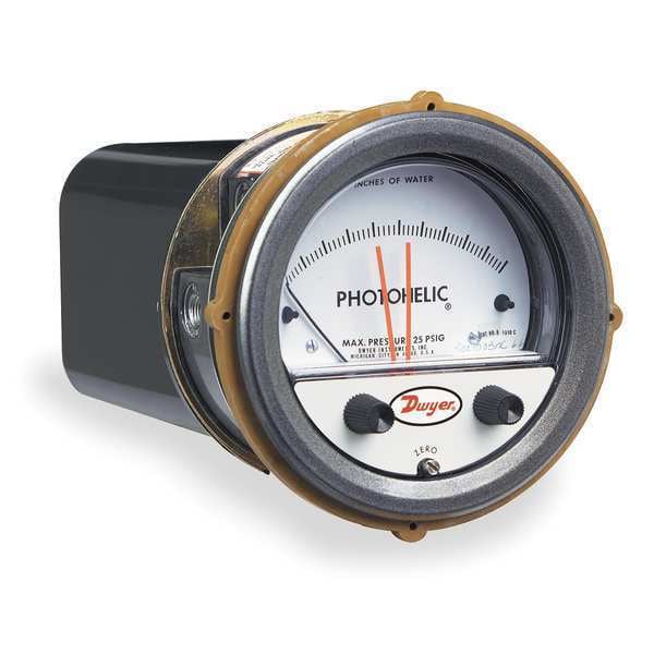 Pressure switch/gage, range .25-0-.25" w.c.