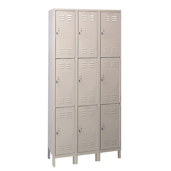 Wardrobe Locker, 36 in W, 15 in D, 78 in H, (3) Tier, (3) Wide, Tan