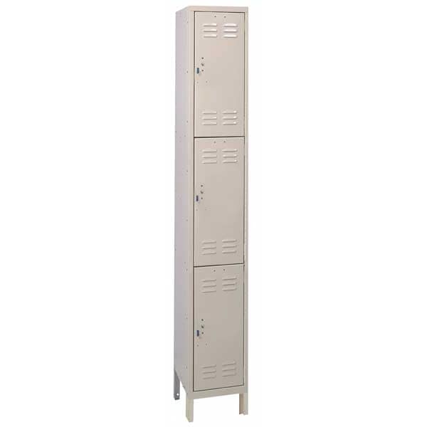 Wardrobe Locker, 12 in W, 15 in D, 78 in H, (1) Wide, (3) Tier, Tan