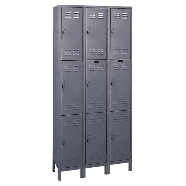 Wardrobe Locker, 36 in W, 15 in D, 78 in H, (3) Tier, (3) Wide, Dark Gray