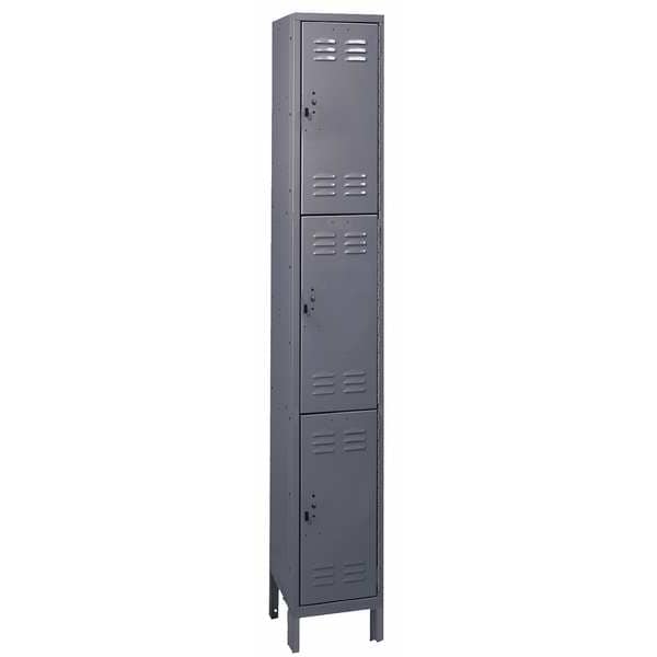 Wardrobe Locker, 12 in W, 15 in D, 78 in H, (1) Wide, (3) Tier, Dark Gray