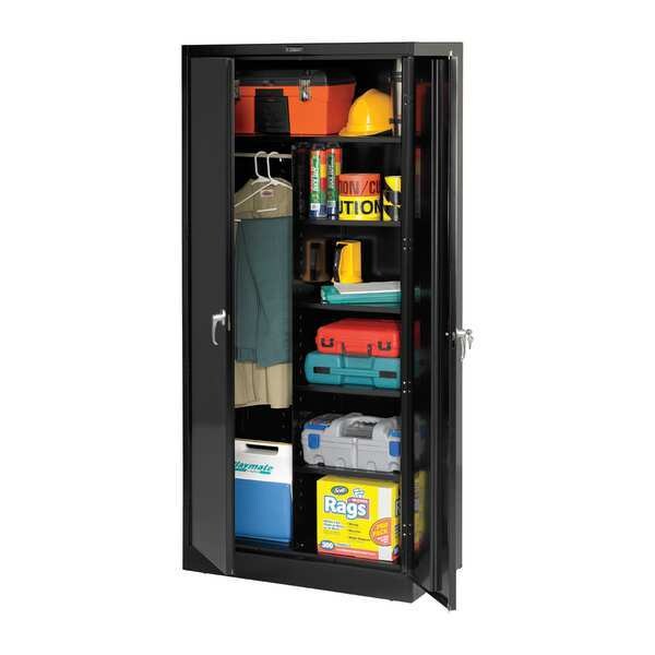 Combo Wardrobe Storage Cabinet, 78 in H, 36 in W, Swing, Keyed, Black, 5 Shelves, 0 Drawers