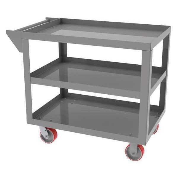 Utility Cart with Lipped Metal Shelves, Steel, 1,500 lb Load Capacity, 3 Shelves, 48 in L, 36 in H