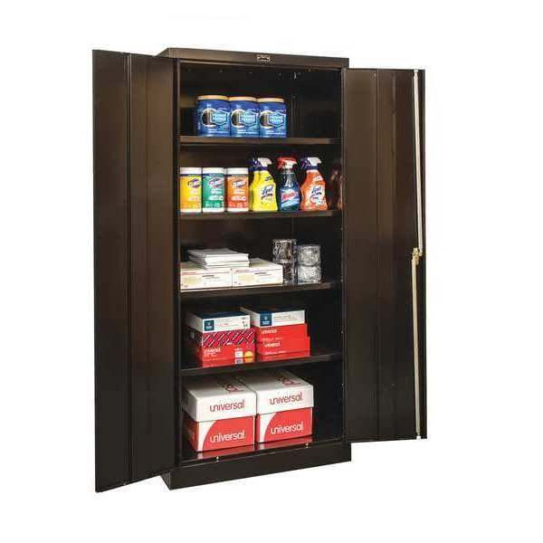 Shelving Storage Cabinet, 72 in H, 36 in W, 18 in D, Swing, Keyed, Black, 4 Shelves, 0 Drawers