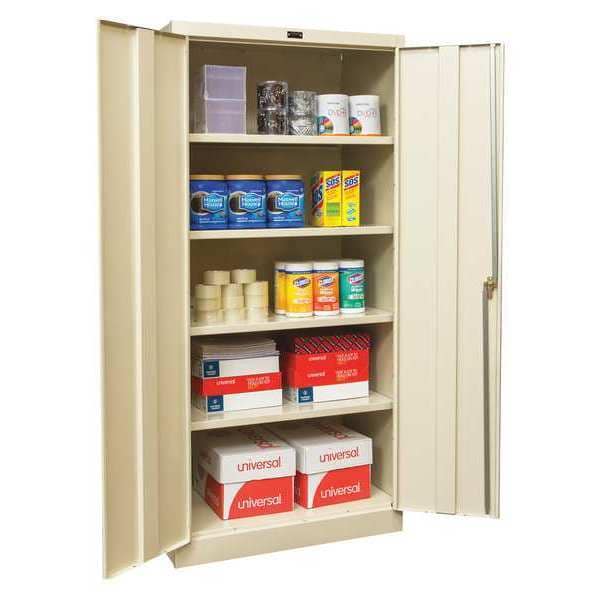 Shelving Storage Cabinet, 72 in H, 36 in W, 18 in D, Swing, Keyed, Tan, 4 Shelves, 0 Drawers