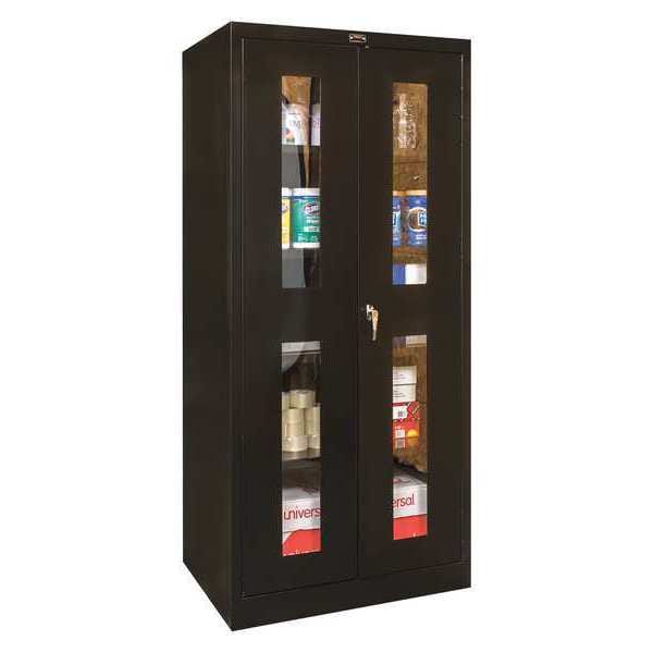 Shelving Storage Cabinet, 72 in H, 36 in W, 18 in D, Swing, Keyed, Black, 4 Shelves, 0 Drawers