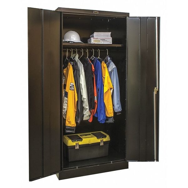 Wardrobe Storage Cabinet, 72 in H, 36 in W, 18 in D, Swing, Keyed, Black, 1 Shelves, 0 Drawers