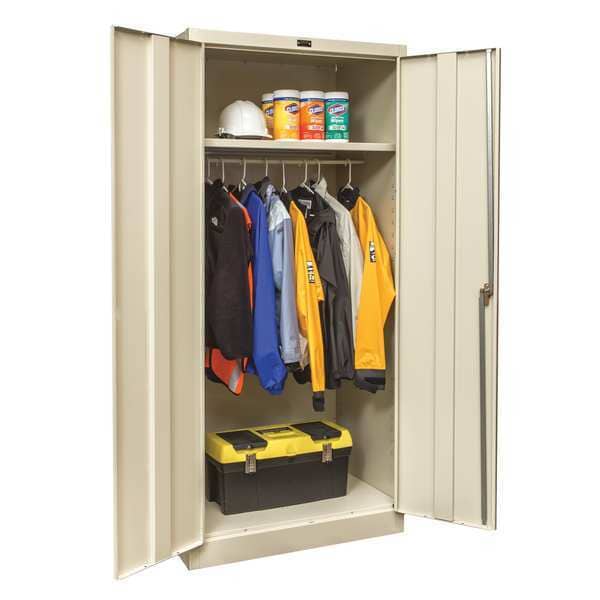 Wardrobe Storage Cabinet, 72 in H, 36 in W, 18 in D, Swing, Keyed, Tan, 1 Shelves, 0 Drawers