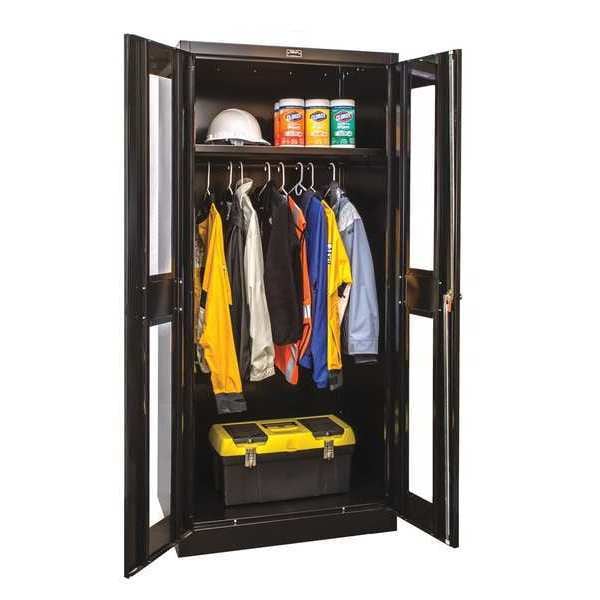 Wardrobe Storage Cabinet, 72 in H, 36 in W, 18 in D, Swing, Keyed, Black, 1 Shelves, 0 Drawers