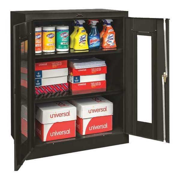 Shelving Storage Cabinet, 42 in H, 36 in W, 18 in D, Swing, Keyed, Black, 2 Shelves, 0 Drawers