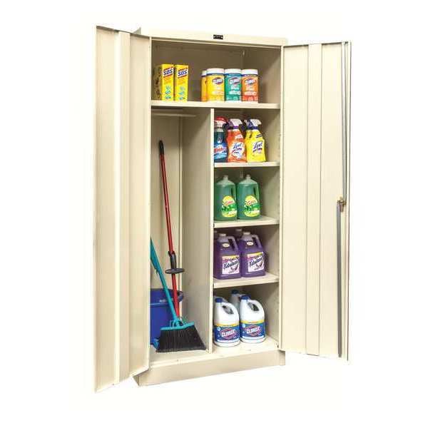 Combo Wardrobe Storage Cabinet, 78 in H, 36 in W, 18 in D, Swing, Keyed, Tan, 4 Shelves, 0 Drawers