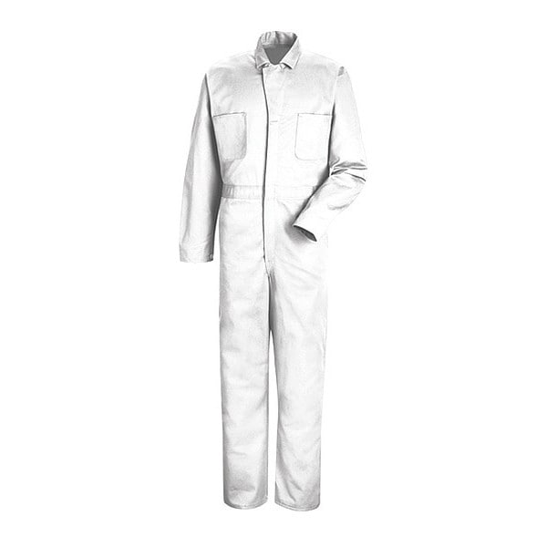 Mens Button Front Cotton Coverall, 100% Cotton, Twill, White, 38 Regular