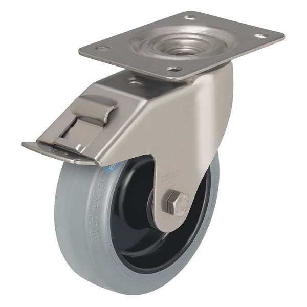 Swivel Plate Caster, Rubber, 3-1/8 in, 308 lb