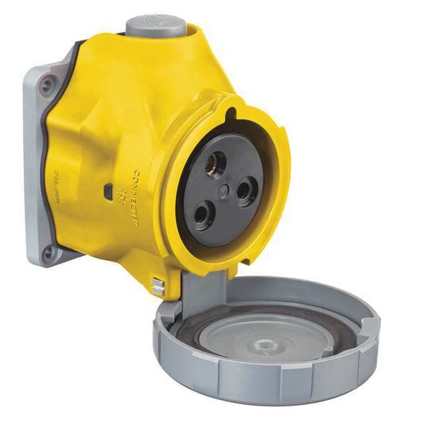 Pin & Sleeve Receptacle, 60 A, 120V AC, Single Phase, 2 Pole, IEC Grounding, Yellow, NEMA 4X