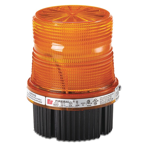 Warning Light, Amber, Strobe Tube, 24V DC, 80 FPM, 4 3/32 in Dia., 1/2 in NPT Pipe or Surface