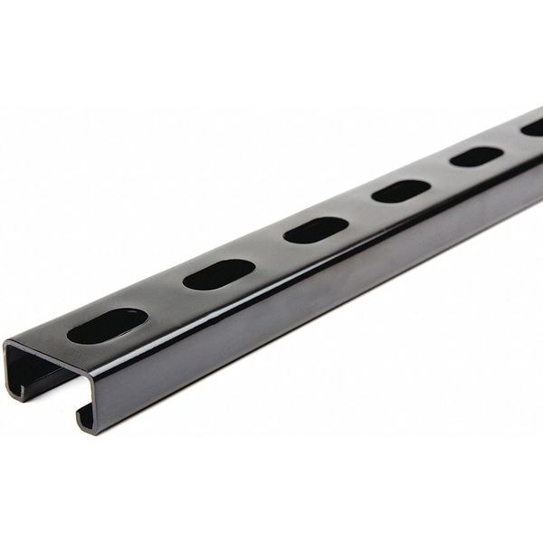 Single Channel Strut, Slotted, Steel, Painted, 9/16 in x 1-1/8 in Hole Size, Black