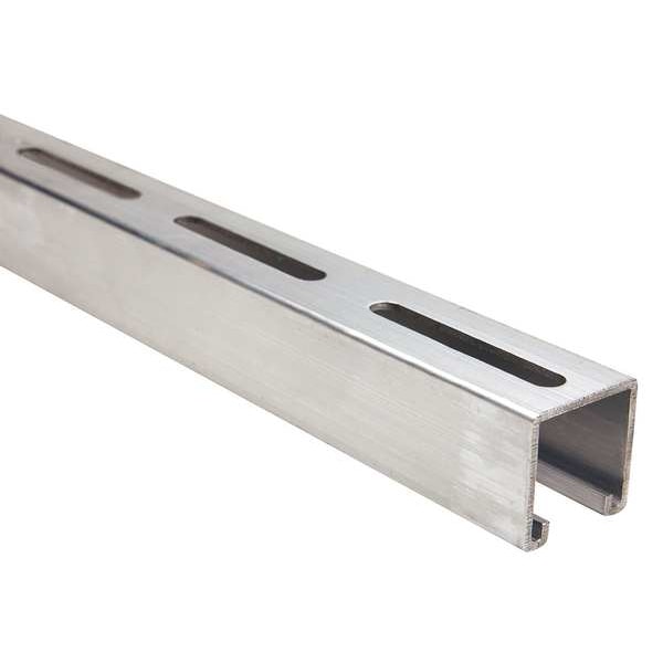Single Channel Strut, Full Slotted, Aluminum, Plain, 13/32 in x 3 in Hole Size, Silver