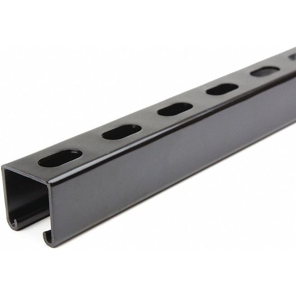 Single Channel Strut, Slotted, Steel, Painted, 9/16 in x 1-1/8 in Hole Size, Black