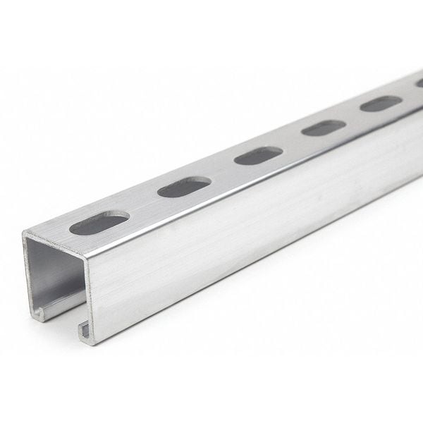 Single Channel Strut, Half Slotted, Aluminum, Plain, 9/16 in x 1-1/8 in Hole Size, Silver