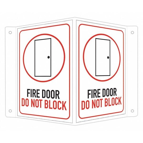 Safety Sign, 6 in Height, 7 1/2 in Width, Aluminum, V-Shape Projection, English