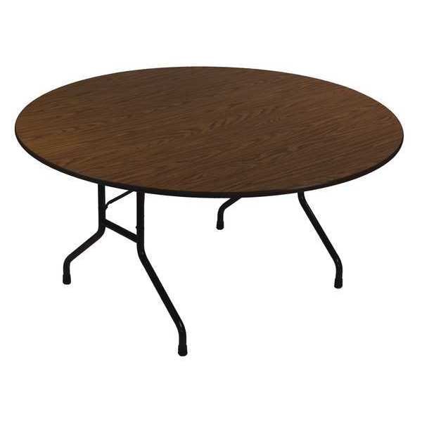 Round Commerical Folding Utility Table, High Pressure Laminate Top, Walnut