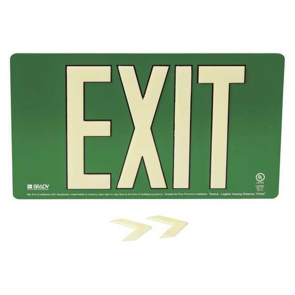 Exit Sign, Aluminum, 15-3/4" W, 9" H, Exit, Green