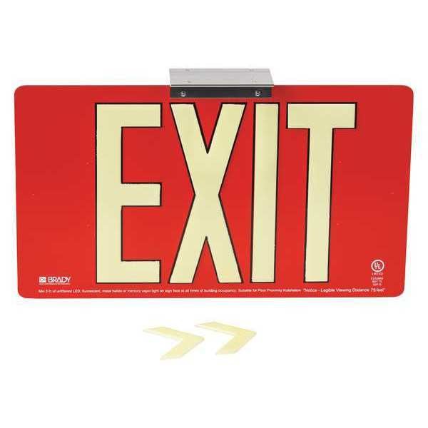 Exit Sign, Aluminum, 15-3/4" W, 9" H, Exit, Red
