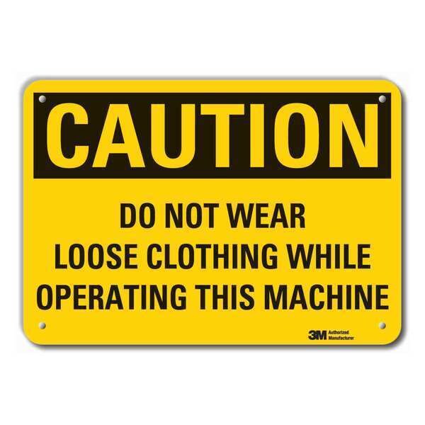 Reflective  Machine & Operation Caution Sign, 10 in Height, 14 in Width, Aluminum, English