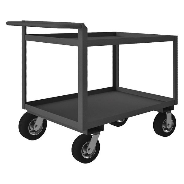 Utility Cart with Lipped Metal Shelves, Steel, 1,500 lb Load Capacity, 2 Shelves, 54 1/2 in L