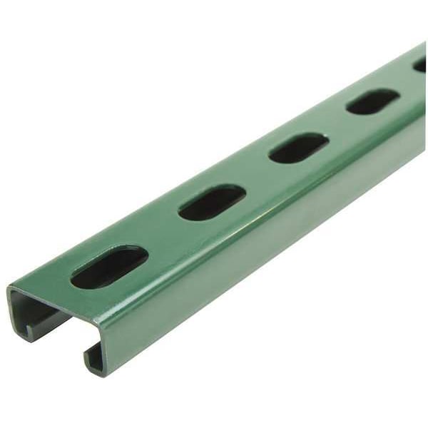 Single Channel Strut, Slotted, Steel, Painted, 9/16 in x 1-1/8 in Hole Size, Green