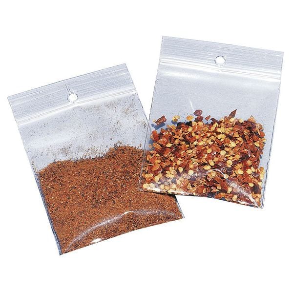 Reclosable Bag, Zip Seal, 7 in L, 5 in W, 2 mil Thick, Polypropylene, Clear