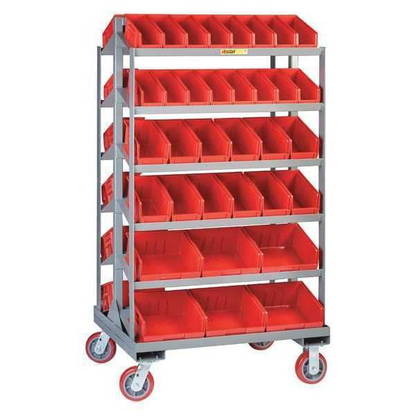 Steel Bin Cart, Sloped Shelf, 30 x 36", 30 in W, 6 Shelves, Gray