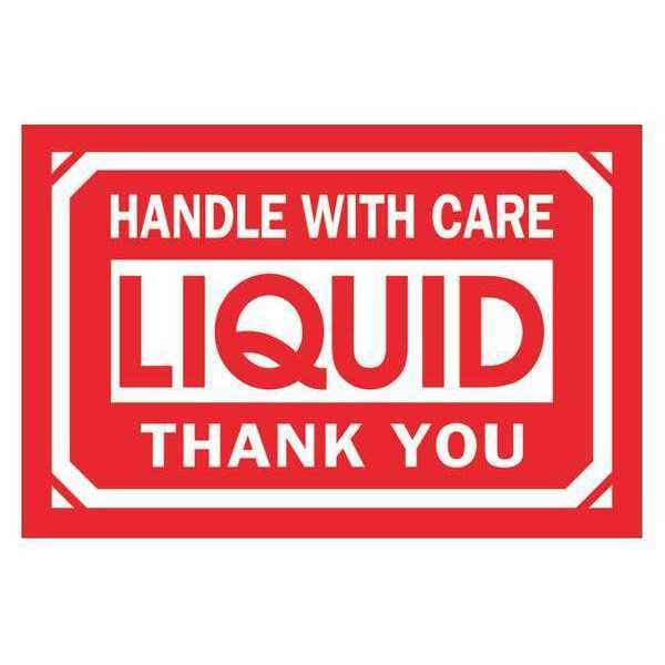 Tape Logic Labels, "Handle With Care - Liquid - Thank You, 2" x 3", Red/White, 500/Roll