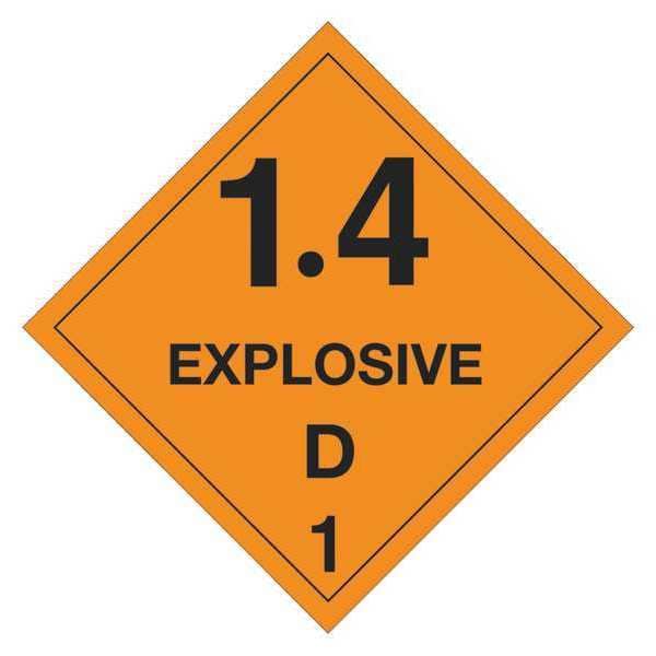 Tape Logic Labels, "Explosive - 1.4D - 1, 4" x 4", Orange/Black, 500/Roll