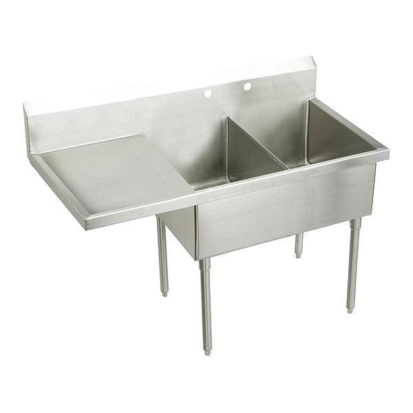 Sink, Floor Mount, 2 Hole, Left Bowl 24" x 24", Right Bowl 24" x 24", Buffed Satin