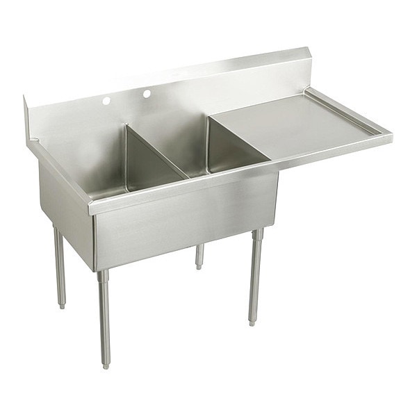 Sink, Floor Mount, 2 Hole, Left Bowl 24" x 24", Right Bowl 24" x 24", Buffed Satin