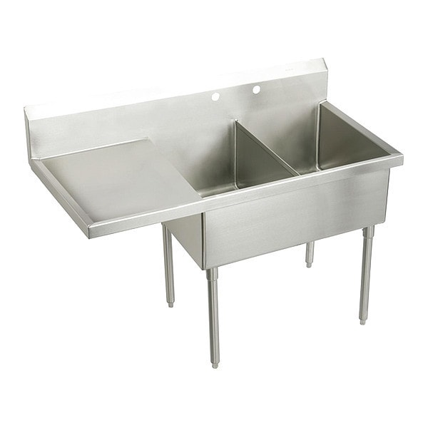 Strdblt, SS, Floor Mnt, 2 Compt Sink, Drnbrd, Floor Mount, 2 Hole, Buffed Satin