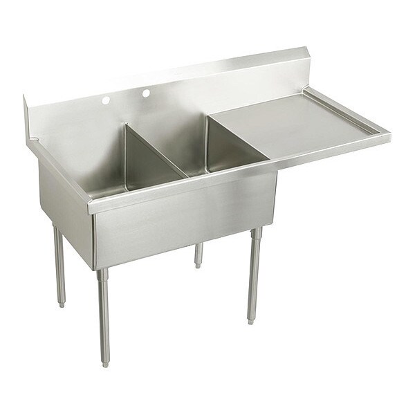 Strdblt, SS, Floor Mnt, 2 Compt Sink, Drnbrd, Floor Mount, 2 Hole, Buffed Satin