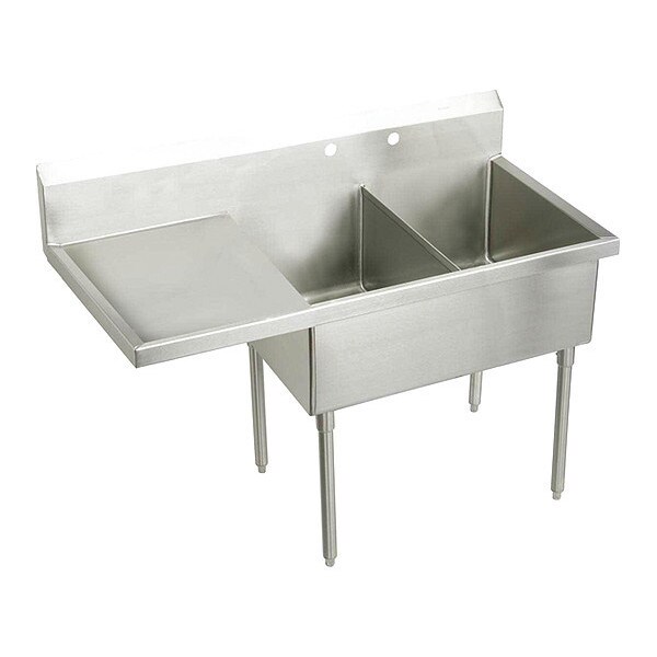 Strdblt, SS, Floor Mnt, 2 Compt Sink, Drnbrd, Floor Mount, 2 Hole, Buffed Satin
