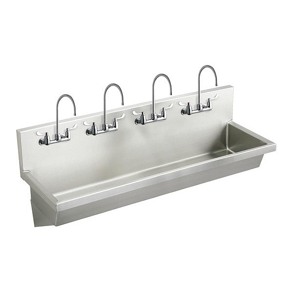 Sink, SS, 96x20x8" Multi Station Hand Wash 93" x 16.5", 1, 8, Wall Hung, 14 ga. 304 Stainless Steel