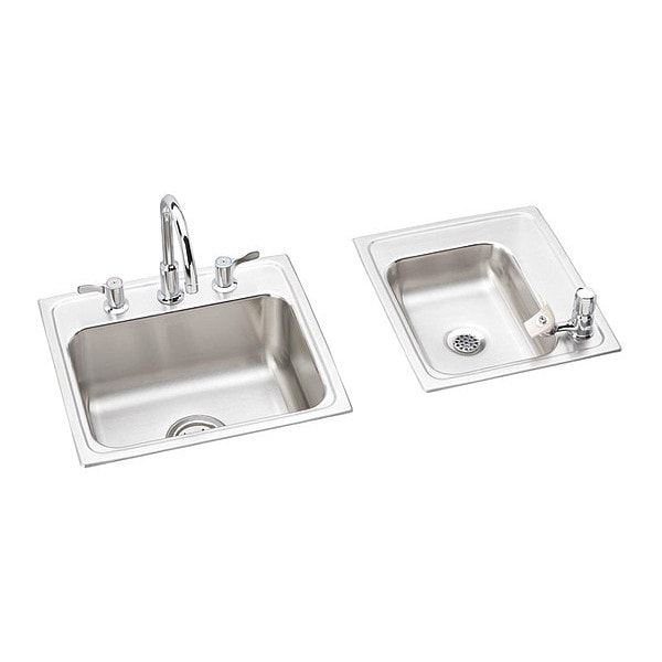 Sink, Drop-In Mount, 4 Hole, Left Bowl 16" x 11.5", Right Bowl 9.25" x 12", Lustrous Satin