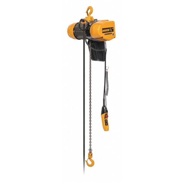 Electric Chain Hoist, 250 lb, 20 ft, Hook Mounted - No Trolley, 115V AC, Yellow