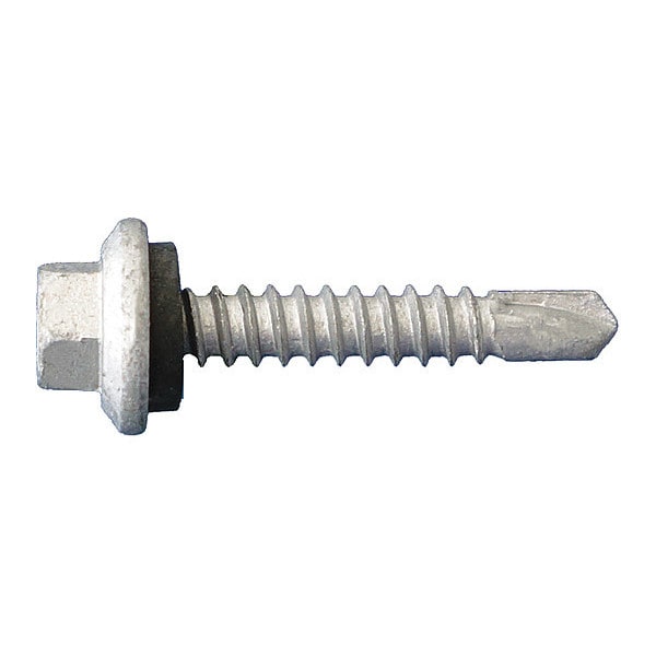 Self-Drilling Screw, #10 x 1 in, Dagger Guard Steel Flange Hex Head External Hex Drive, 3000 PK
