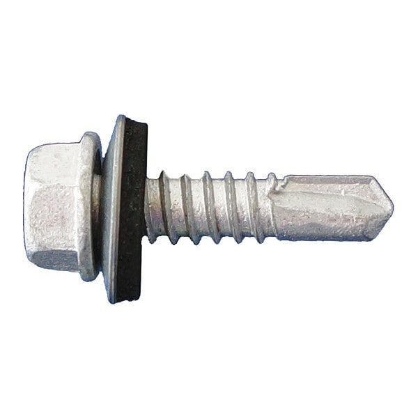 Self-Drilling Screw, #10 x 1 in, Dagger Guard Steel Flange Hex Head External Hex Drive, 4000 PK