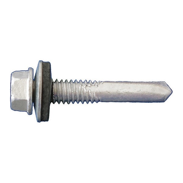 Self-Drilling Screw, 1/4"-20 x 5 in, Dagger Guard Steel Flange Hex Head External Hex Drive, 250 PK