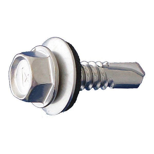 Self-Drilling Screw, #10 x 1 in, Dagger Guard 410 Stainless Steel Flange Hex Head 4000 PK