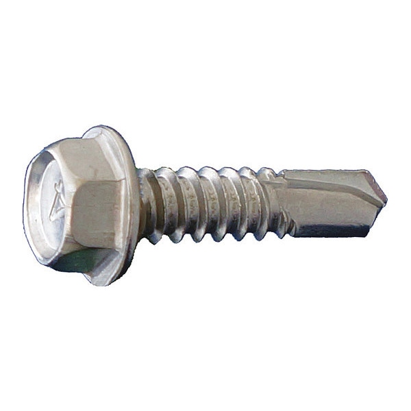 Self-Drilling Screw, #10 x 1 in, 410 Stainless Steel Flange Hex Head External Hex Drive, 5000 PK